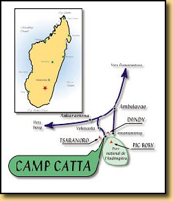 Carte, itnéraire Camp Catta Madagascar